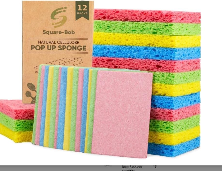 12 PCs Compressed Sponges Kitchen Non-Scratch – Highly Absorbent Kitchen Sponges for Dishes Cleaning, Countertop, Sink, Car –Biodegradable, Quick Drying Cellulose Sponges - Assorted Colors