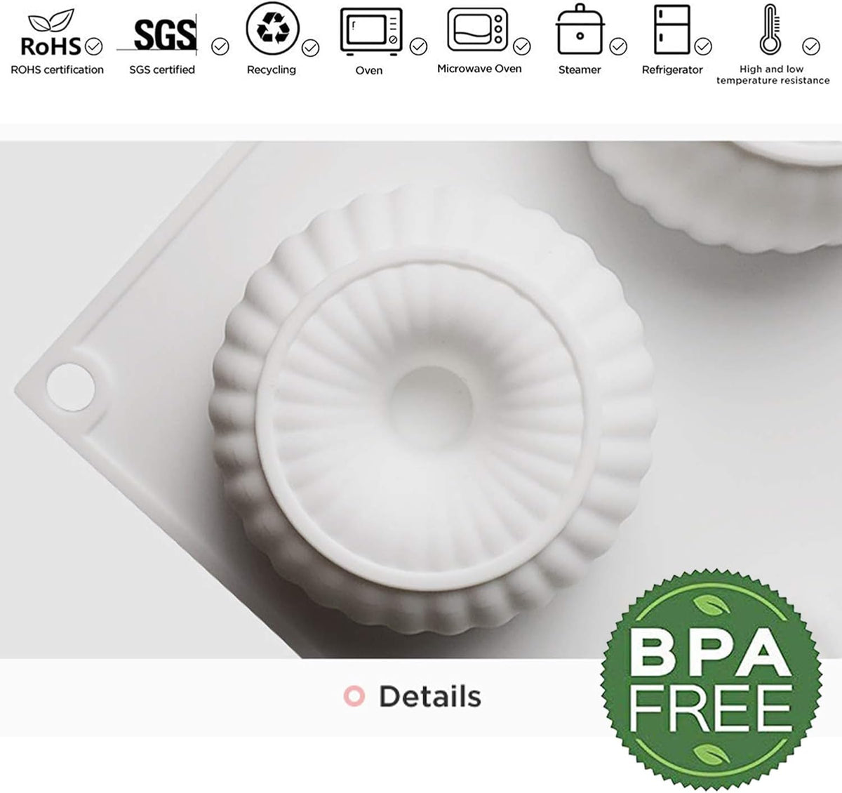 OCPO Kitchen Mini Silicone Mold for Baking Mousse & Cake, French Dessert Mold for Pastry Donuts Chocolate Brownie Jello (6-Cavity)