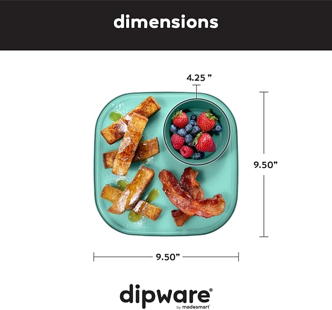 Madesmart Dipware Reusable Dining Plate/Serving Tray for Appetizers and Snacks, Food-Safe Appetizer Serving Platter with Removable Dip Bowl, Teal