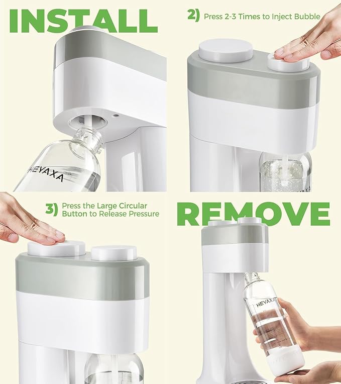 HEYAXA Sparkling Water Maker, Soda Maker Machine for Quickly Creating Refreshing Soda, Includes 2x BPA-Free 1L Carbonation Bottle, Compatible with 60L CO2 Carbonator (Pearl White)