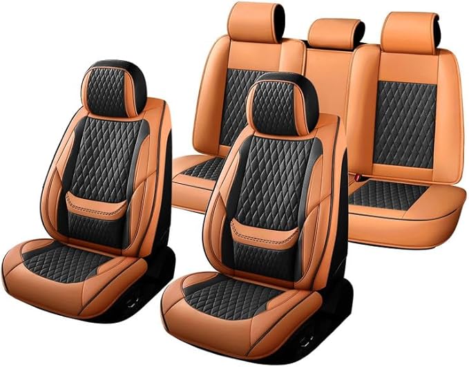 Car Seat Covers Full Set Custom Fit for Buick Verano 2012-2017 - Premium Faux Leather with Lumbar Support | Breathable, Waterproof, Anti-Slip, Durable (Black&Brown,Full Set)