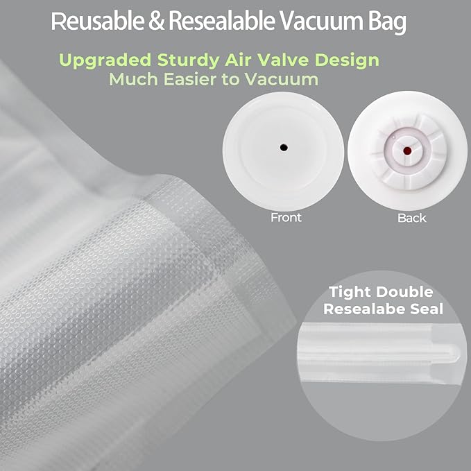 20 Reusable Vacuum Seal Bags for Food, Compatible with Most Handheld Vacuum Sealer, BPA-Free, Sous Vide Bags, Upgraded Sturdy Air Valve (8 Small, 8 Medium, 4 Large), Vacuum Sealer not Included