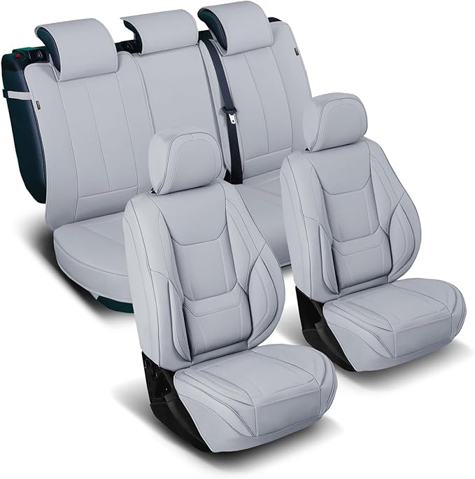 Coverland Custom Fit Car Seat Covers for SUV Compatible with [2024-2026 GMC Hummer EV SUV] Premium Car Seat Cover Water Resistant Leather Non-Slip Interior Protector [Full Set Gray - Size Chart X60]