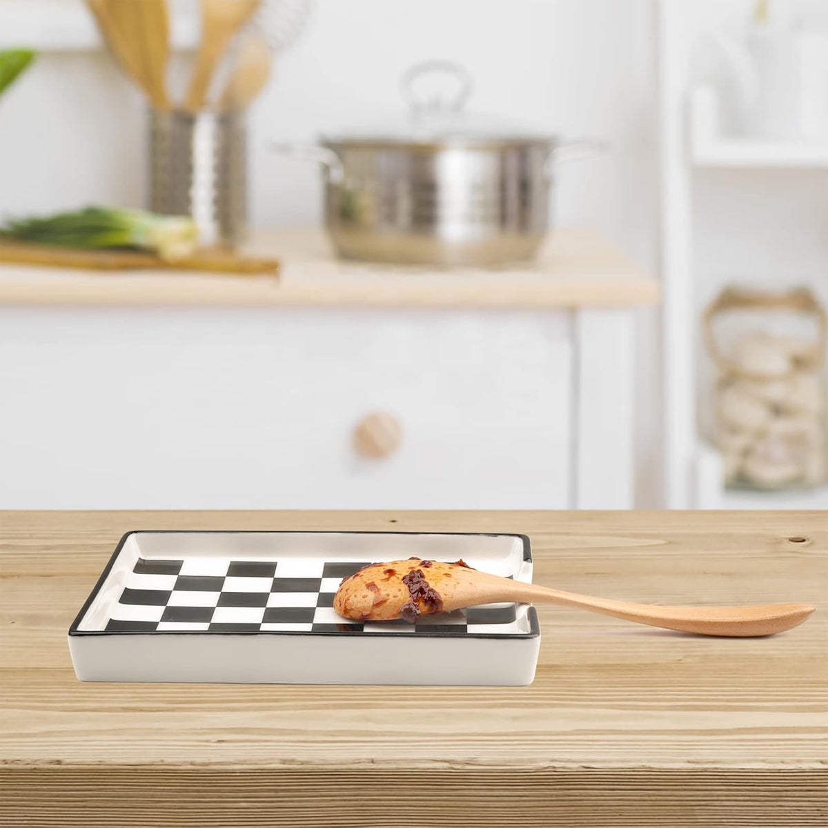 Spoon Rest,Ceramic Spoon Rest for Kitchen Counter Dishwasher Safe Marble Decor Spoon Holder for Kitchen (Large, Black&White, 1)