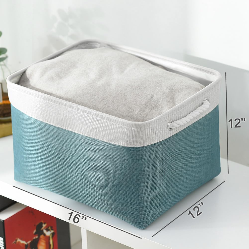 TcaFmac Organization and Storage Basket for Organizing - 16x12x12 inch Large 2 Pack Fabric Storage Cubes, Collapsible Storage Bins for Shelves Box Closet Cloth Home Toy Books Kids (White & Green)
