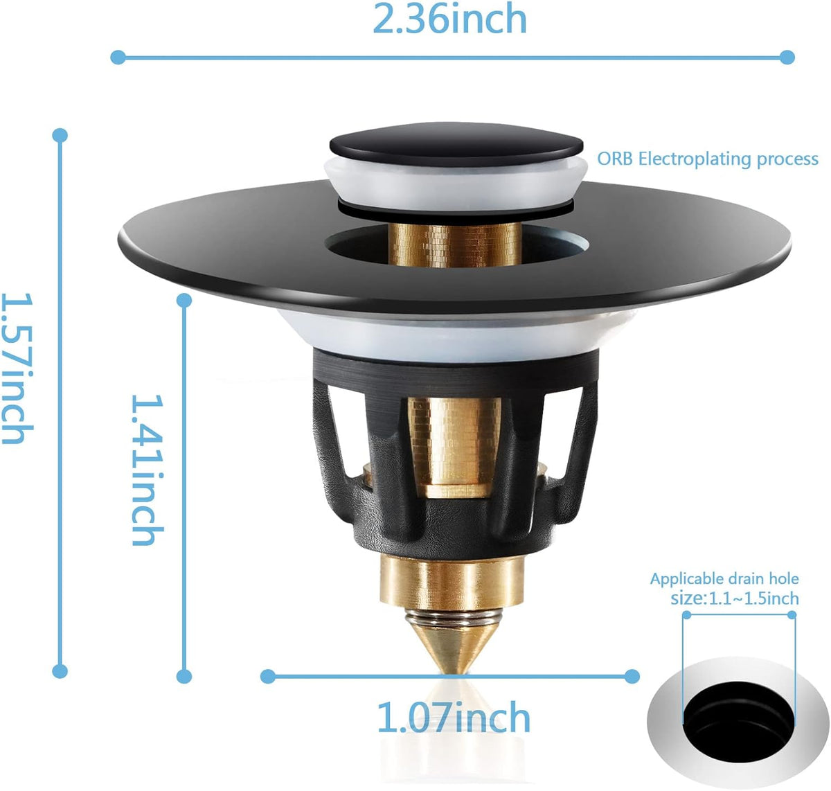 Black Bathroom Sink Stopper，Pop Up Drain Stopper for Bathroom Sink，Bathroom Sink Strainer ，Sink Plug,Universal Wash Basin Sink Stopper，Suitable for 1.1~1.5 Inch Bathroom Sink Drain Pipe (Matte Black)