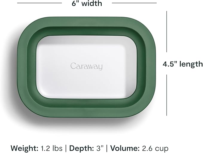 Caraway 2pc Glass Food Storage Set - 2.6 Cup Food Containers (2) - Non-Toxic Ceramic-Coated Glass - Air Release Technology - Compact & Stackable Design - Sage