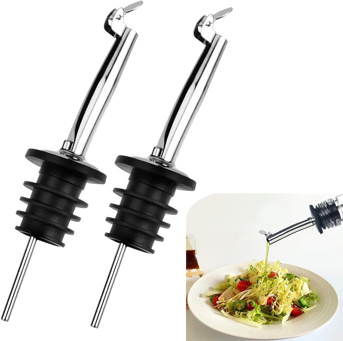 2 Pack Oil Spout with Flip Top, Olive Oil Dispenser Spout,Liquor Bottle Pourer Spouts for About 3/4" Bottle Mouth