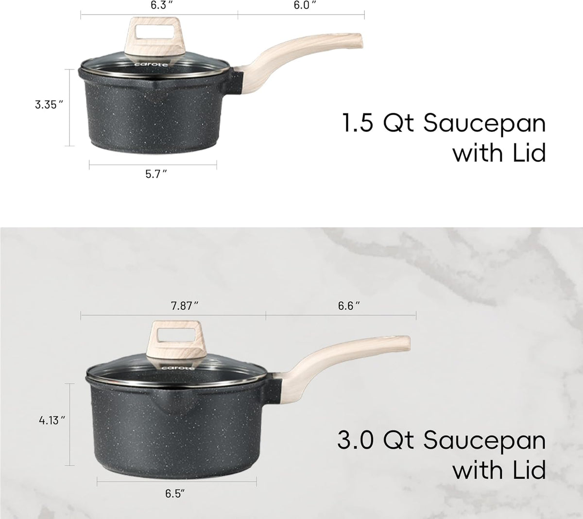 CAROTE 1.5Qt & 3.0Qt Sauce Pan Set with Lid Nonstick Saucepan 4 Pcs Non Stick Sauce Pots Cooking Pot with Pour Spout, Easy to Clean, Small Kitchen Pots Induction Pot, PFOA FREE (Class Granite)