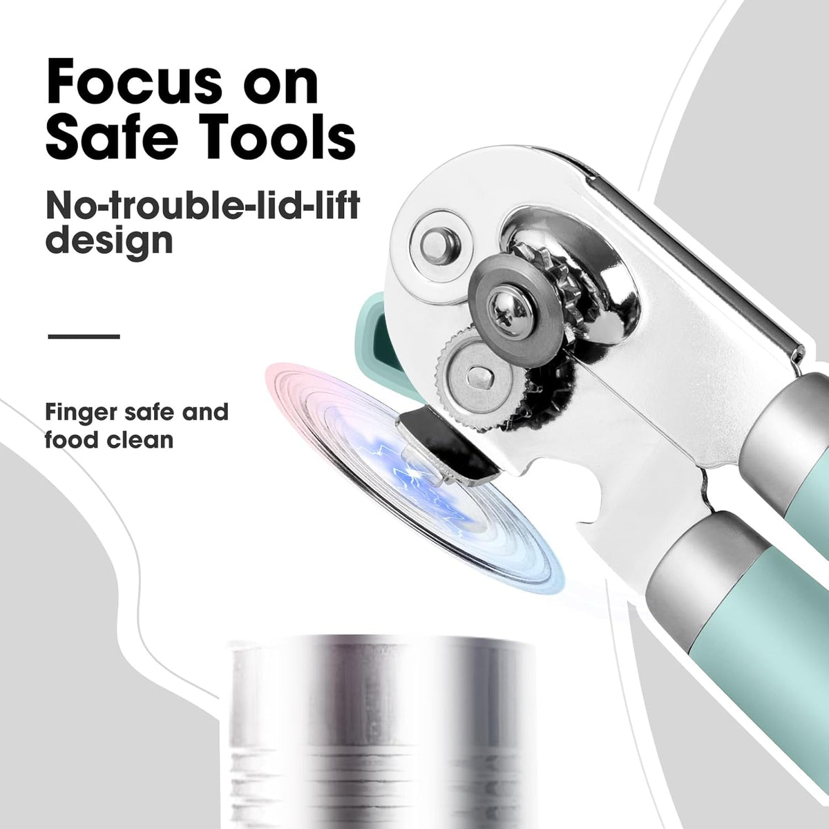 Beneno Can Opener Manual with Magnet, Hand Held Heavy Duty Can Opener with Durable Sharp Blade Smooth Edge, Big Effort-Saving Knob, Soft Grip Rubber Handle, Multifunctional Bottle Opener, Mint