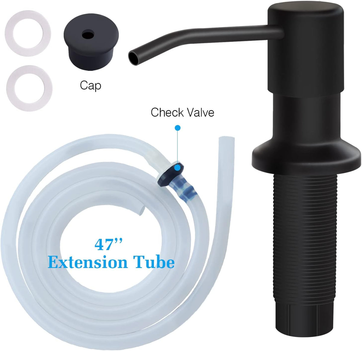 Soap Dispenser for Kitchen Sink and Extension Tube Kit, Stainless Steel Countertop SoapDispenser with 47 Inches Tube Connects Directly to Soap Bottle, Hand and Dish Soap Dispenser Pump （Black）