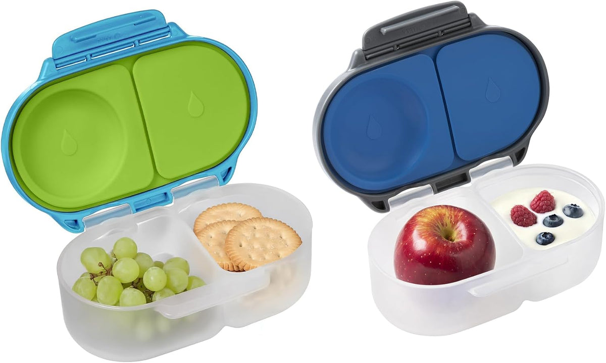 b.box Snack Box (2-pack) Reusable Snack Containers with Lids – Bento Box for Kids & Toddlers, Leakproof Lunch Box, BPA-Free and Dishwasher Safe Snack Container (O'Breeze + Blue Slate, 1 3/4 Cup)