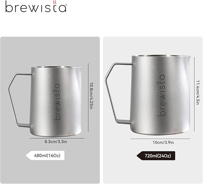Brewista Precision Milk Frothing Pitcher, Steaming Jug, Coffee, Espresso Machine Accessories for Barista, Latte Art, Cappuccino, Stainless Steel Cup, 24 oz/720 ml, Silver