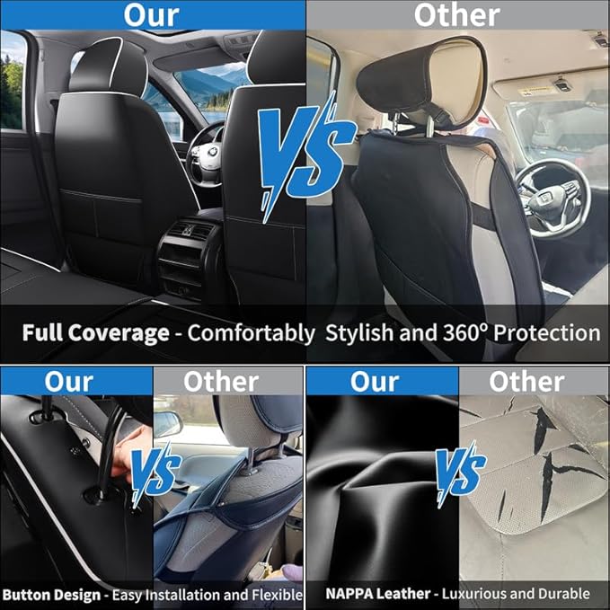 Car Seat Covers Full Set Custom Fit for Ford Focus 2000-2018-Luxury Leather with Lumbar Support, Breathable, Waterproof, Anti-Slip, Durable, Easy to Install (Black&White,Full Set)