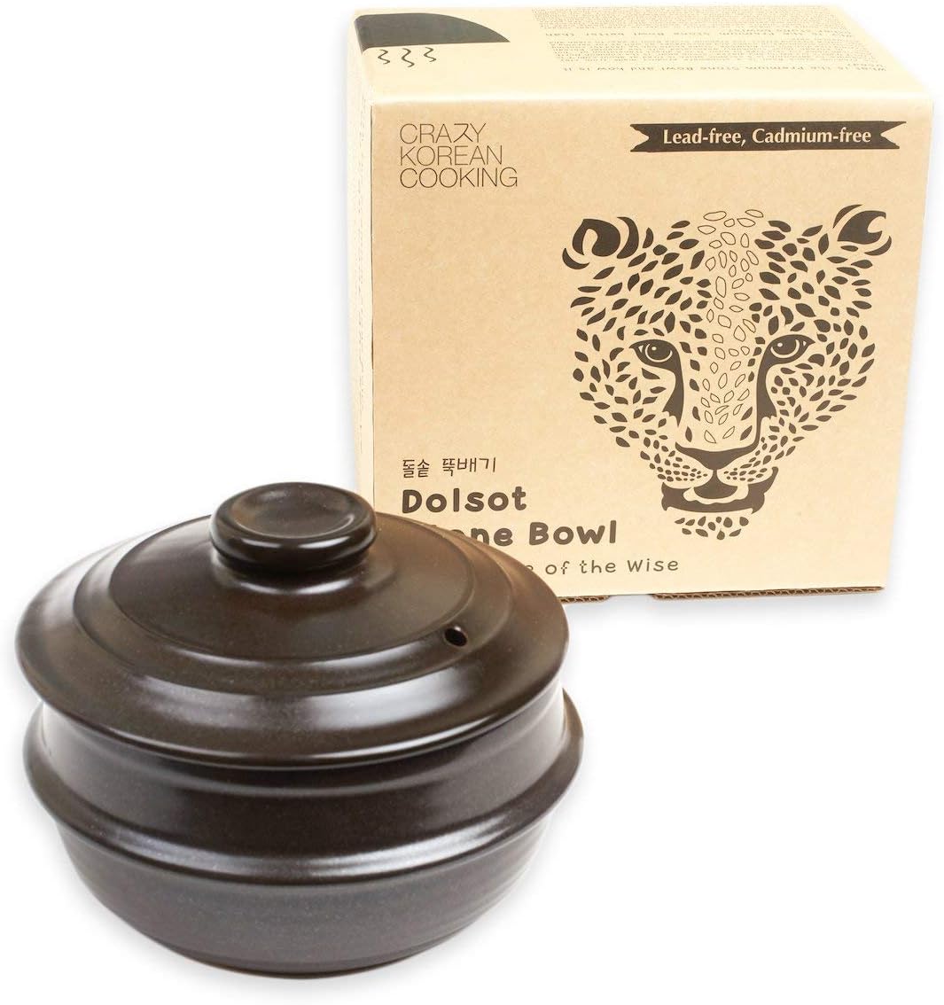 Crazy Korean Cooking Dolsot Korean Stone Bowl with Lid (No Trivet) (Size 4)
