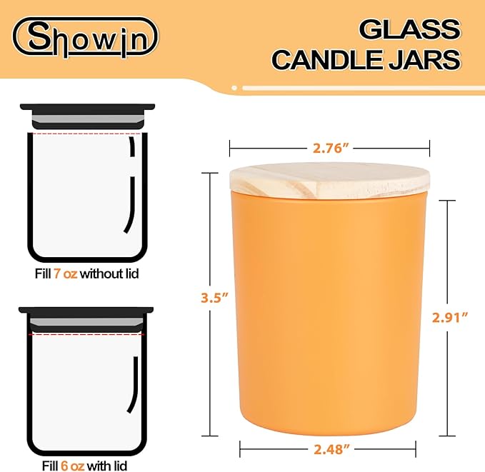 SHOWIN Thick Candle Jars for Making Candles 12 Pcs, 7 OZ Empty Jars with Wood Lids for Candle Making, Sample Container, Christmas