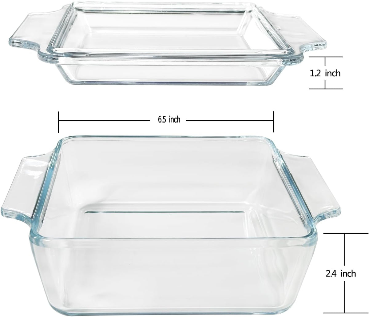 Small 1-QT Square Tempered Glass Casserole Dish with Lid, Mini Clear Glass Casserole Cookware with Glass Lid