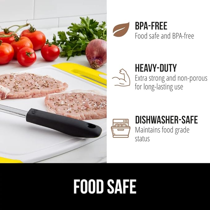 GORILLA GRIP BPA-Free Reversible Kitchen Cutting Board Set of 3, US Designed, Nonporous, Juice Grooves Catch Liquid, Slip Resistant Border, Dishwasher Safe, Durable Large Food Chopping Boards, Yellow