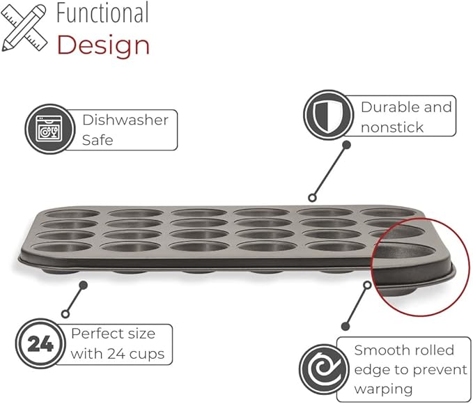 husMait Premium Quality Mini-Muffin Pan, Baking Sheet, and Cooling Rack. For Baking Mini Cupcakes, Muffins, Bite Size Tarts, Cookies. Non-Stick, Dishwasher Safe, Oven Safe (Muffin Pan)