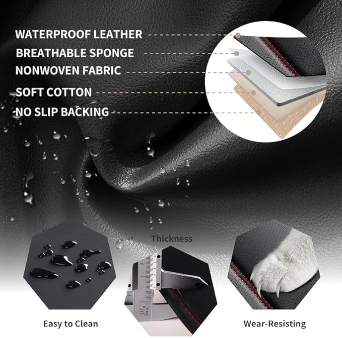 Car Seat Covers Full Set Custom Fit for Pontiac Vibe 2003-2010-Luxury Leather with Lumbar Support, Breathable, Waterproof, Anti-Slip, Durable, Easy to Install (Black&Red,Full Set)
