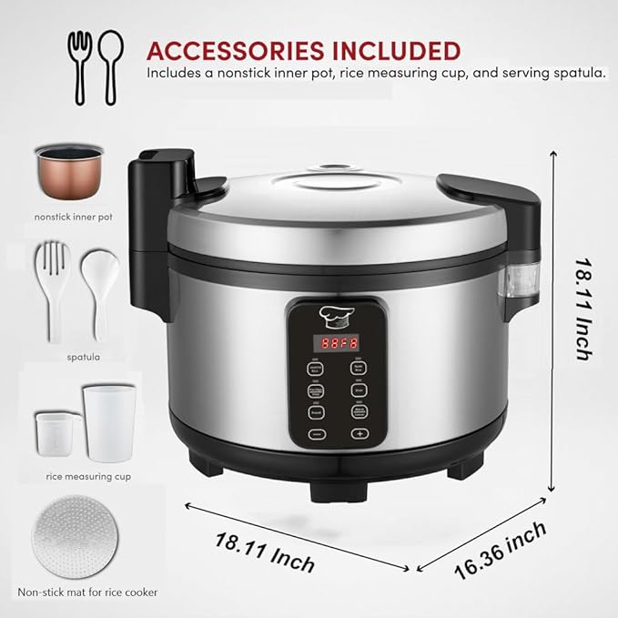 Large 15L Commercial rice cooker 84 cups cooked / 32 cups uncooked rice Electiric Rice Cooker & Rice Warmer | Automatic Warm | Stainless Steel | with One-Touch Operation