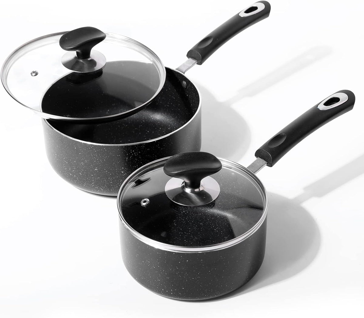 Nonstick Saucepan with Lid, Non Stick 1Qt & 2Qt & 3Qt Sauce Pan Set with Silicone Handle,Small Milk Pot with Glass Lid for Home Kitchen