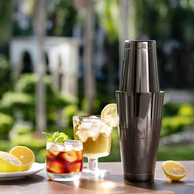 Boston Cocktail Shaker Black, Cocktail Shaker Tins Weighted, Bar Shaker Set Bartender Shakers for Bartending - Martini Shaker Stainless Steel Drink Mixer | Bar Tools Metal Shaking Tin | Gunmetal