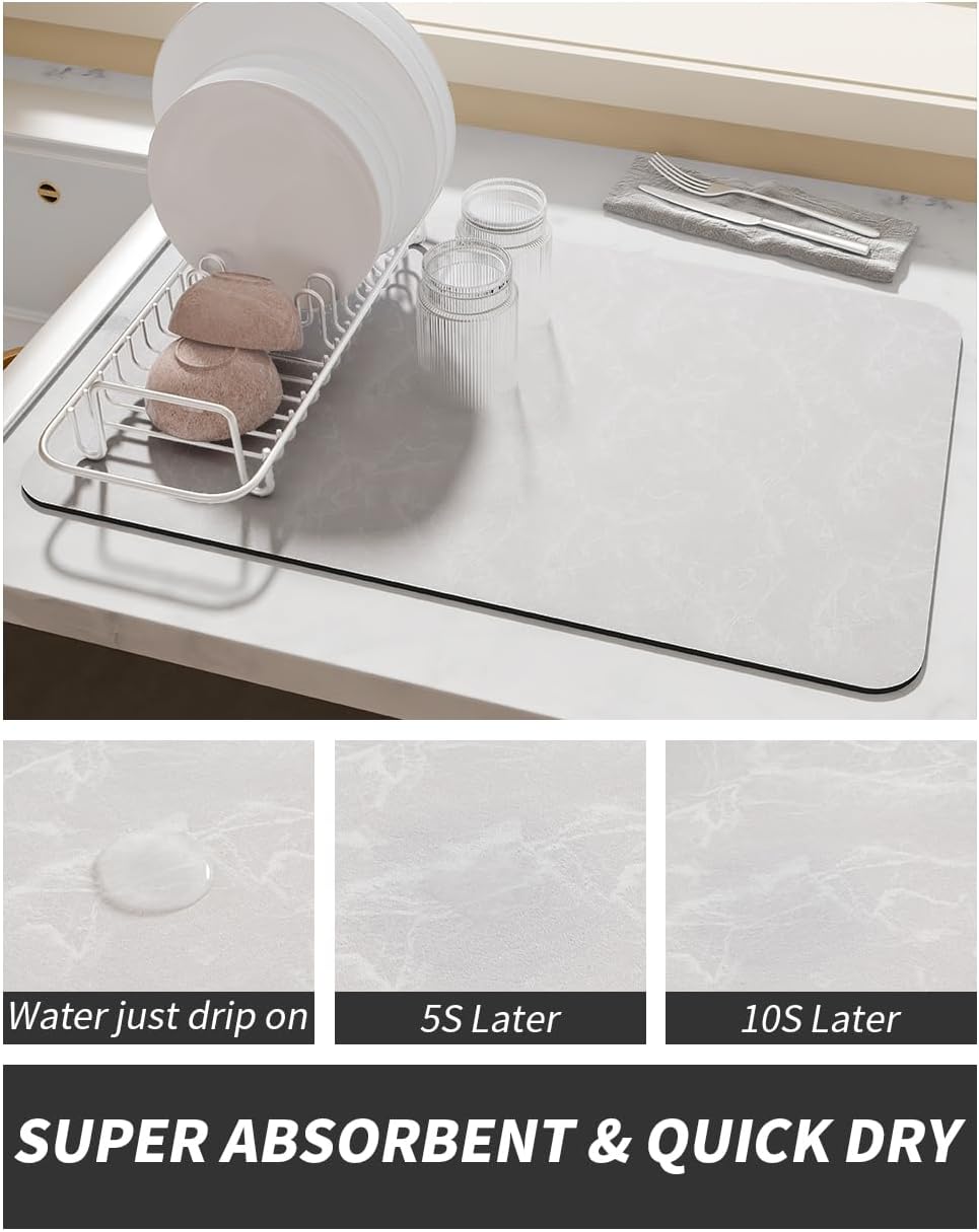 AMOAMI Coffee Mat Hide Stain Rubber Backed Absorbent Dish Drying Mat for Kitchen Counter - Fits Under Coffee Maker or Machine