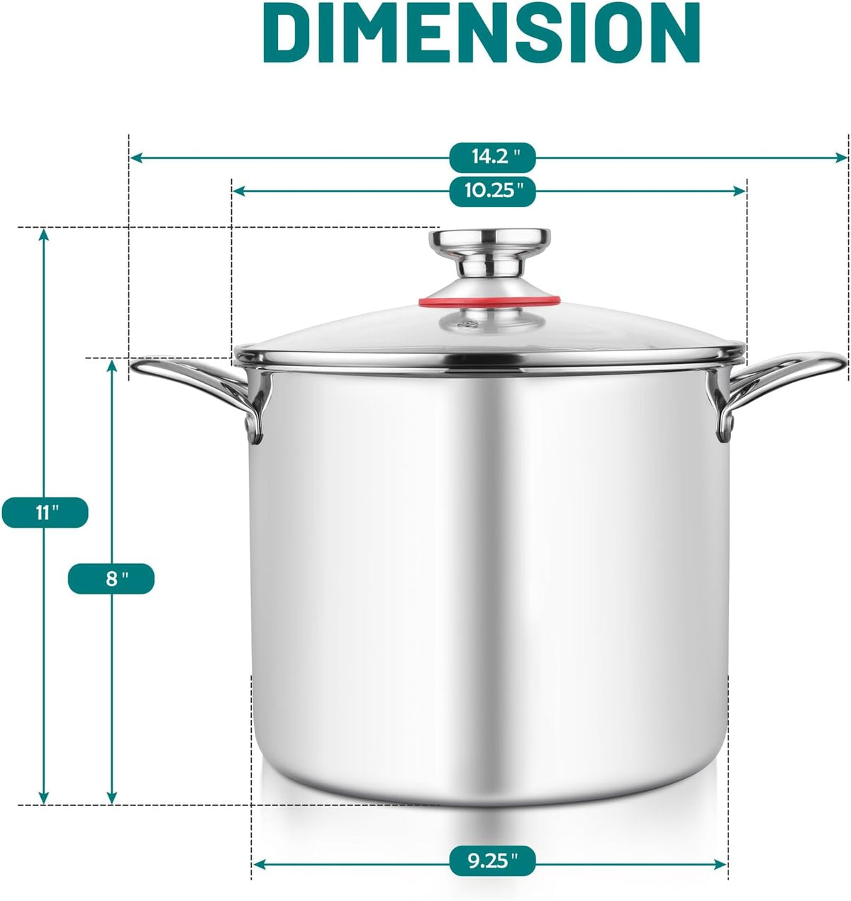 TeamFar 10 Quart Stock Pot, Stainless Steel Tri-ply Large Stockpot Pasta Soup Cooking Pot with Glass Lid, for Induction Gas Ceramic Electric, Nontoxic & Heavy Duty, Ergonomic Handles & Dishwasher Safe