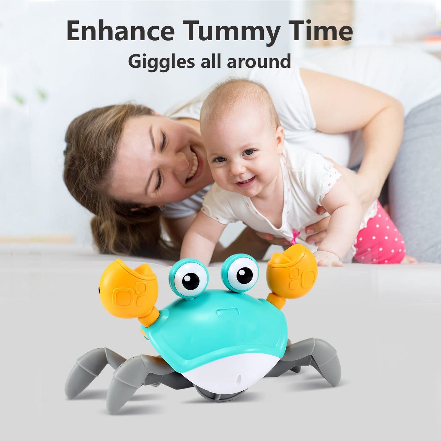 control future Crawling Crab Toy for Little Ones, Tummy Time Toy with Music and Lights, Interactive Moving Crab for Crawling, Walking and Early Development, Birthday Gift for Kids