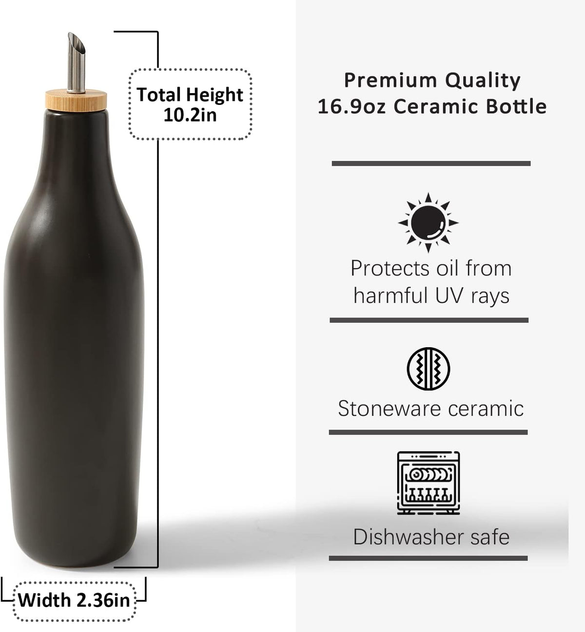 HOMCDALY Ceramic Olive Oil Dispenser for Kitchen, Stoneware 16oz Oil and Vinegar Bottles Dispenser, Kitchen Dispenser Bottle for EVOO Vinegar Syrups, Modern Farmhouse Design(B)