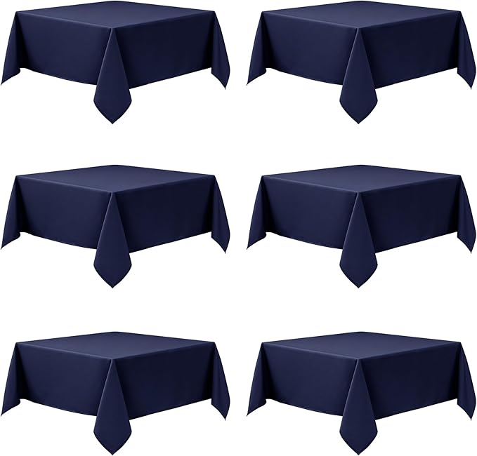 6-Pack Navy Blue Tablecloths for Square Tables, 70 x 70 Inches, Stain-Resistant Polyester Fabric for 3 Foot Tables - Washable Table Covers for Weddings, Banquets, Birthday Parties, Events