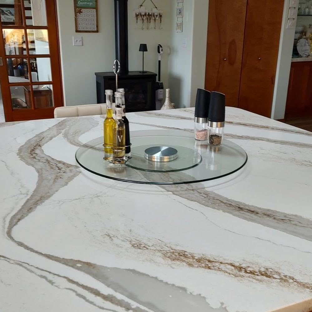24" Tempered Glass Lazy Susan Turntable for Dining Table Large Tabletop 360° Rotating Tray Clear Serving Plate - Perfect for Family Gatherings, Banquets, and Weddings