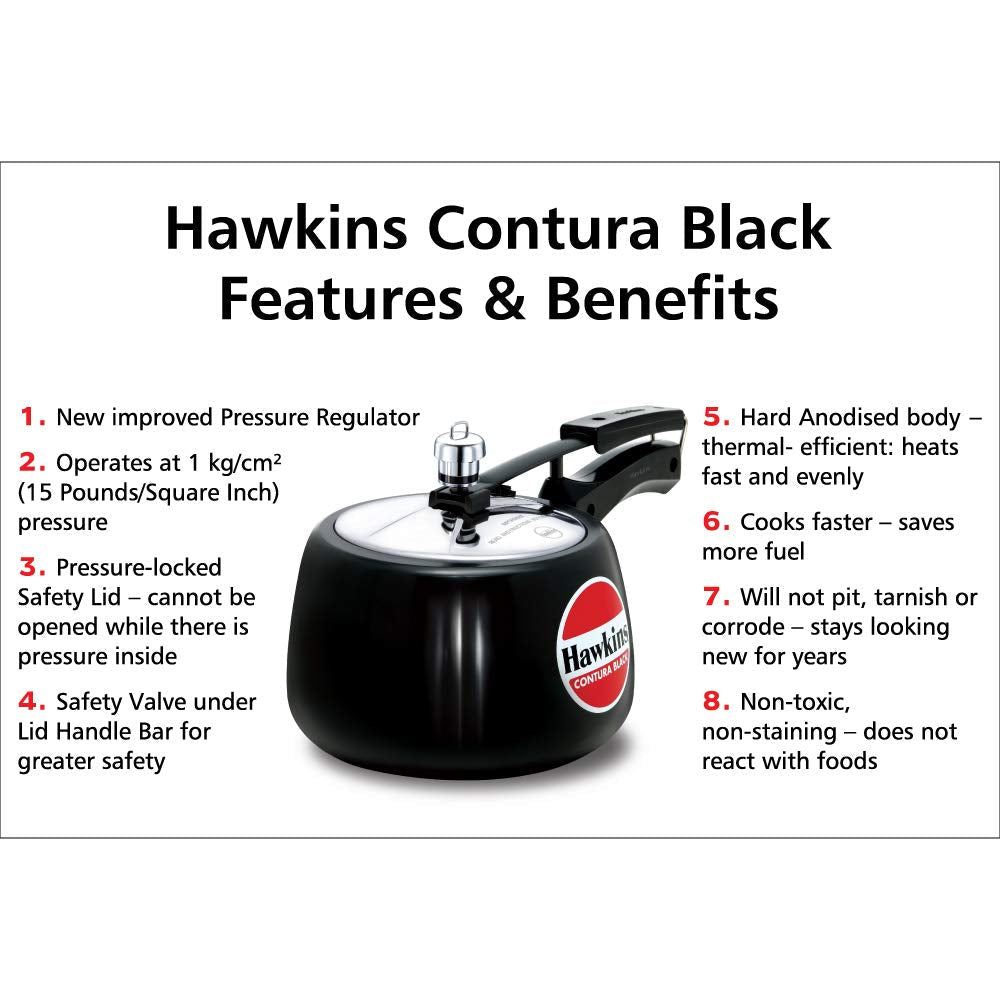 Hawkins 3 Litre Contura Black Pressure Cooker, Hard Anodised Inner Lid Cooker, Handi Cooker, Black (CB30)