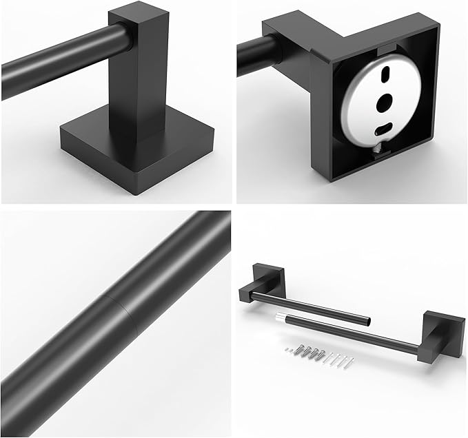 RUACQ Towel Bar 16 inch, Towel Racks for Bathroom Wall Mounted, SUS304 Stainless Steel Towel Holder, Hand Towel Holder Organizer, Matte Black Single Bar, Total Length 18 inch