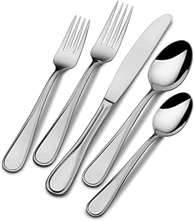 Mikasa Bravo 65-Piece Flatware Set for 12, 18/10 Stainless Steel Silverware with Full Service, Includes Forks, Knives, Spoons, and Serving Utensils