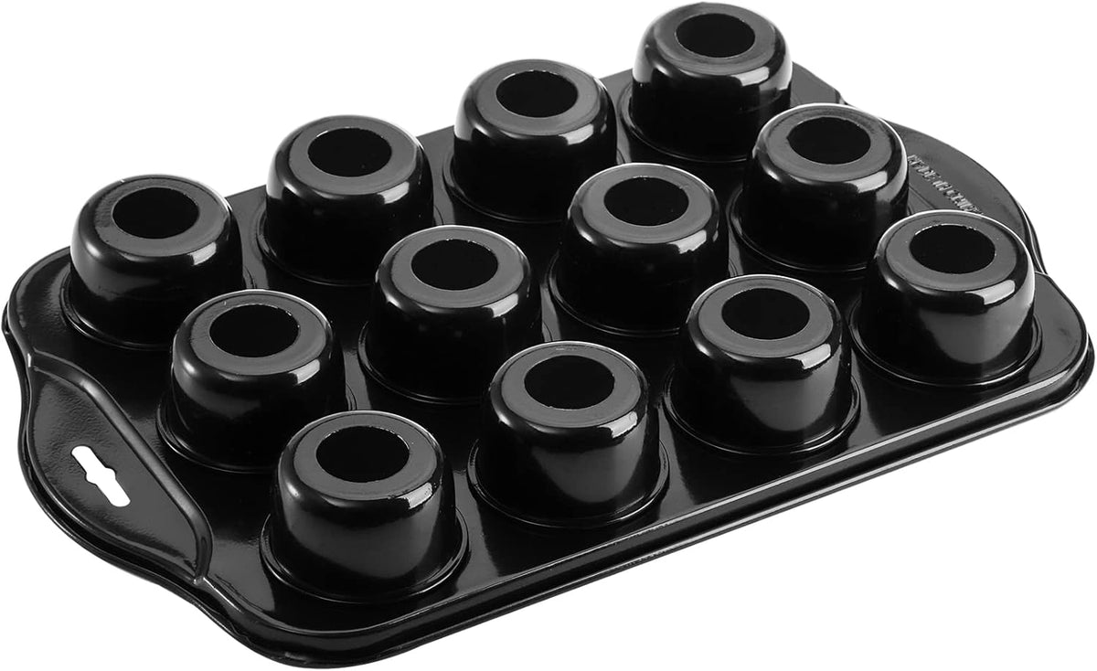 Tosnail 2 Pack 12 Cavity Mini Cheesecake Pan, Mini Cupcake Muffin Baking Pans with Removable Bottom, Round, Black