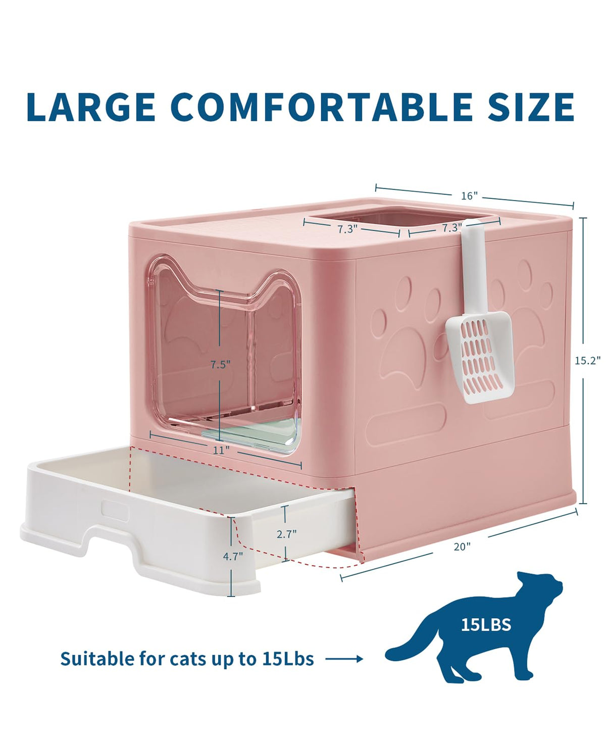 Medario Cat Litter Box with Litter Mat and Scoop(Pink)