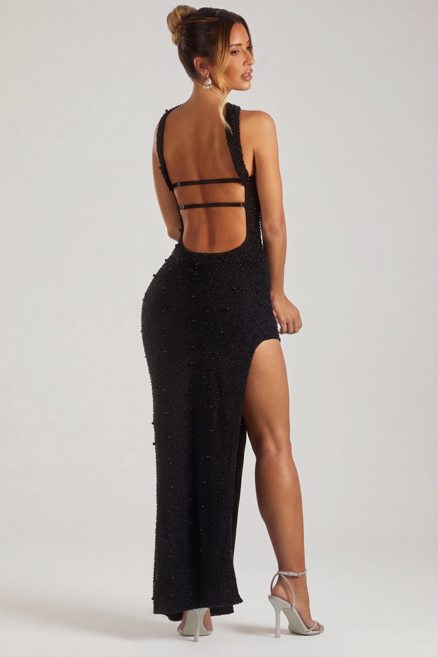 Embellished Bandeau Maxi Dress in Black