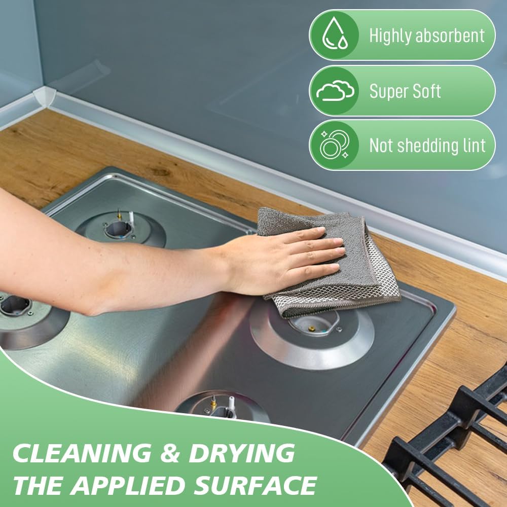 SINLAND Absorbent Microfiber Dish Cloths for Washing Dishes Best Kitchen Washcloth Cleaning Cloths with Poly Scour Side 12Inchx12 Inch 5 Pack, Grey