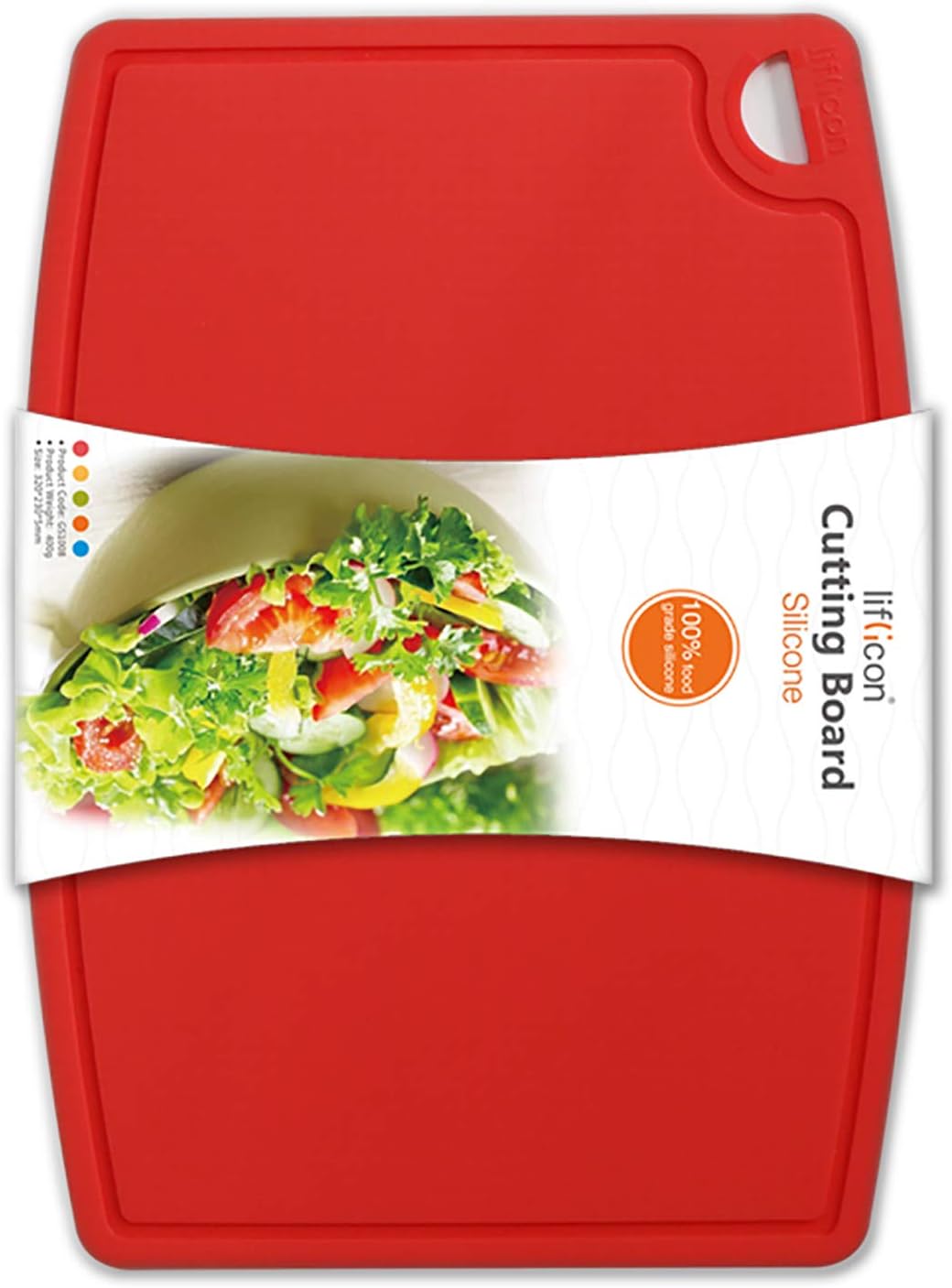 Thick Silicone Cutting Board 12.6'' x 9.1'' Juice Grooves Easy Grip Handle Dishwasher Safe-Red