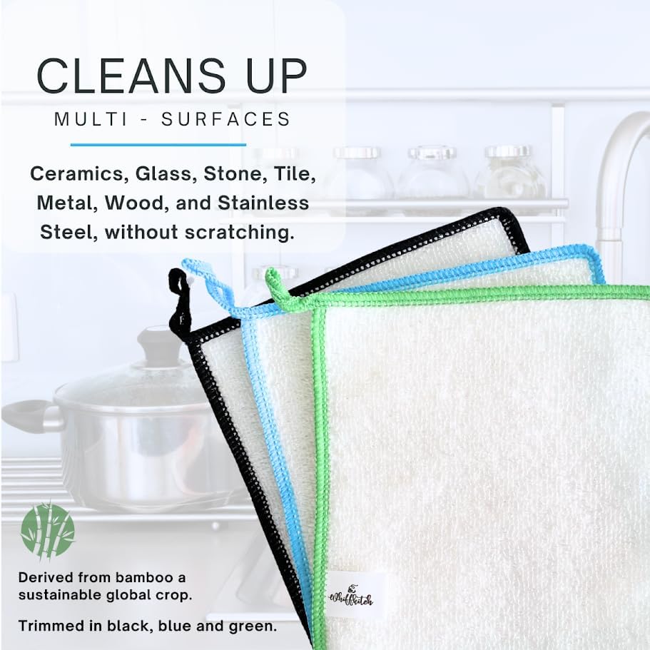 Whiffkitch Dish Cloths & Dish Towels for Kitchen - Reusable, Hygienic, Quick Drying, Durable Kitchen Washcloth, Absorbent, Scrub-Non-Scratch, 6x7 Inches Multi Color, 3 Pack