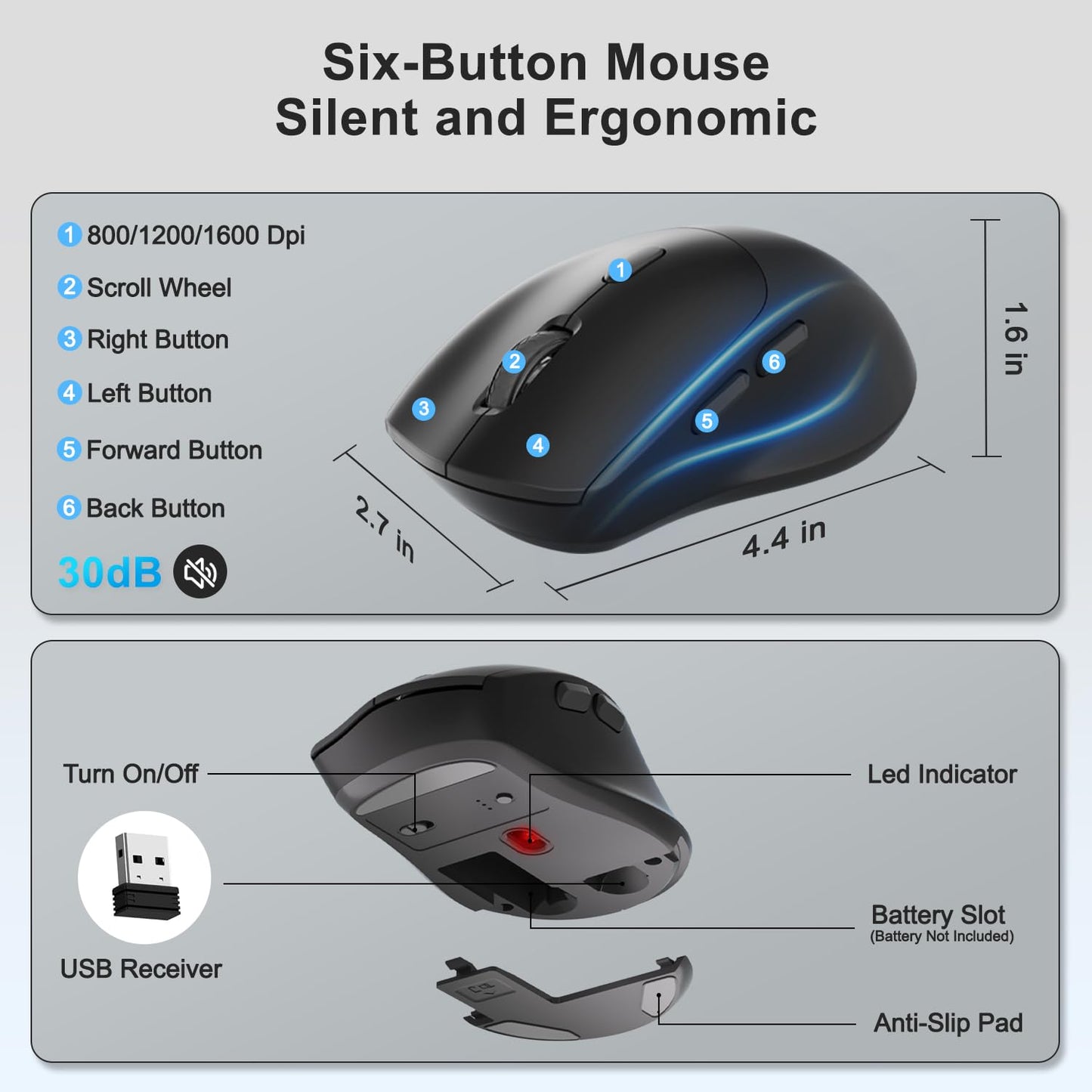 Wireless Keyboard and Mouse Combo, Full Size Ergonomic Wave Keys(Black)