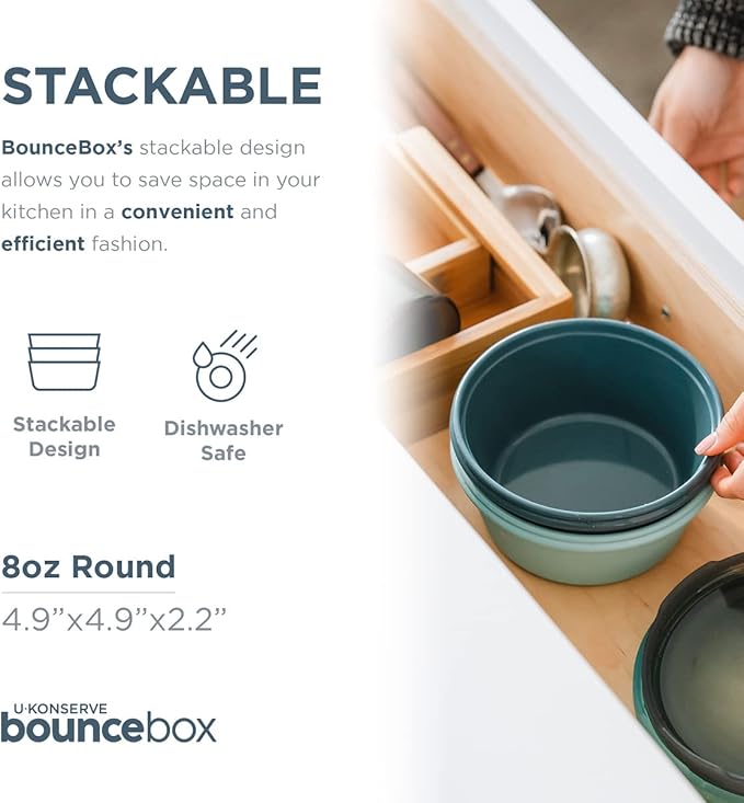 U Konserve Platinum Silicone Food Storage Bento Box Dual Seal Container - Leak Proof, Shatter Proof, Dishwasher Safe, Plastic Free - 8oz (Seafoam)
