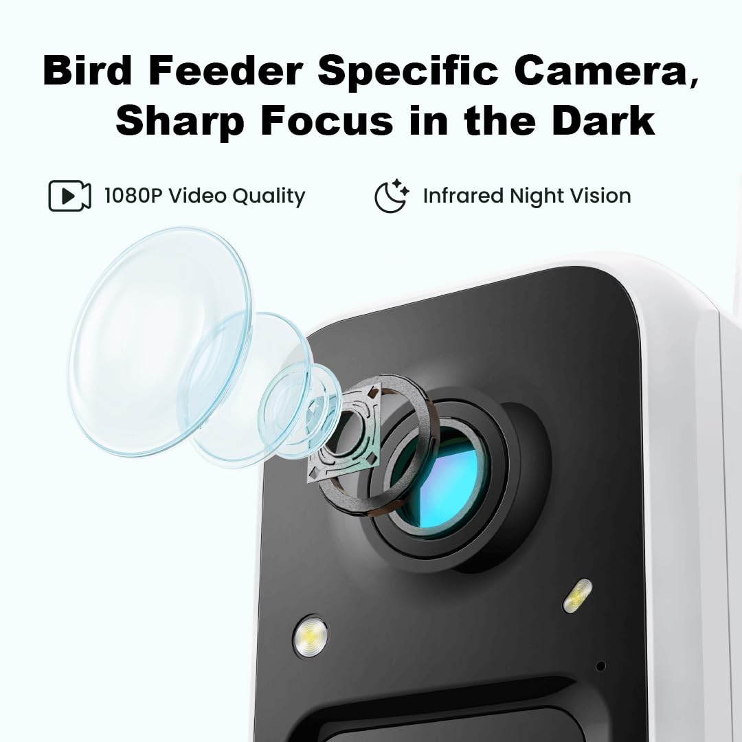 Smart Wooden Bird Feeder with 2.5k Ultra-Wide-Angle AI Camera Solar Powered