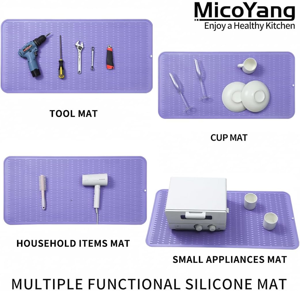 Silicone Dish Drying Mat for Multiple Usage,Easy clean,Eco-friendly,Heat-resistant Silicone Mat for Kitchen Counter or Sink,Refrigerator or Drawer Liner Light Purple 5XL 36inches x 18inches