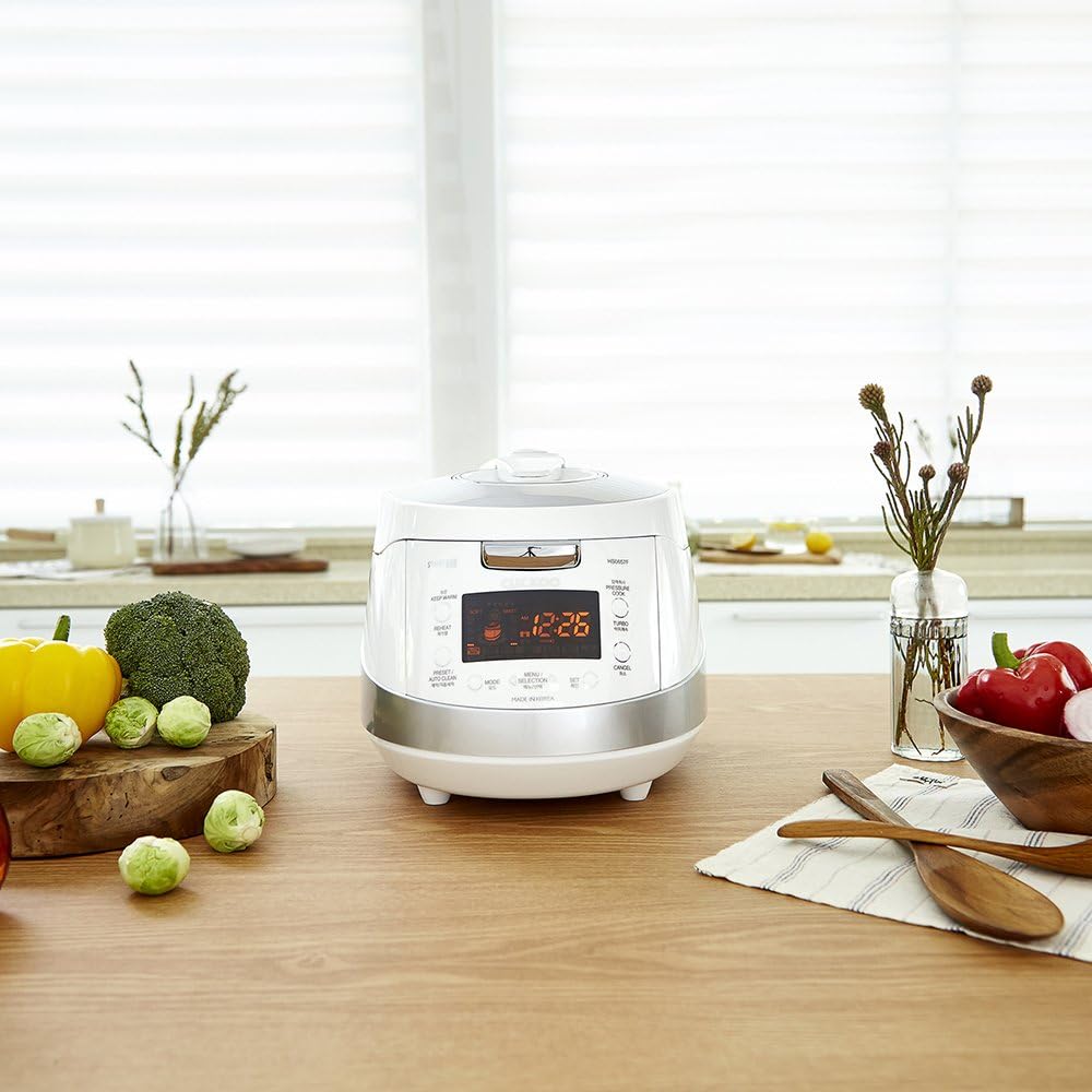 CUCKOO CRP-HS0657FW 6-Cup (Uncooked) / 12-Cup (Cooked) Induction Heating Pressure Rice Cooker with Nonstick Inner Pot, 16 Menu Modes, Safe Steam Release, Korean Voice Guide, Auto Clean (White/Silver)