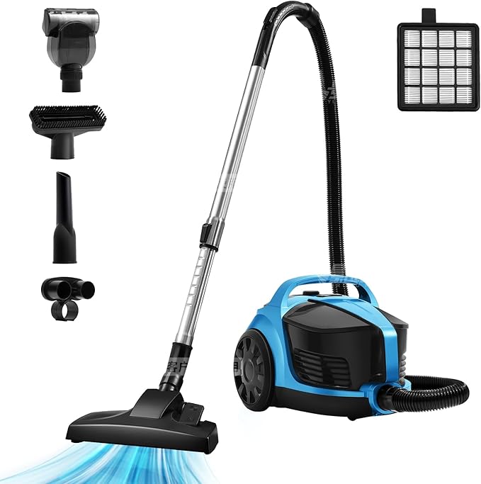 Canister Vacuums 45Kpa 1600W Canister Vacuum Cleaners for Home Double HEPA Filter 4.5Qt Bagless Vacuum Cleaner Lightweight Canister Vacuum Cleaner for Hard Floors Carpet Pet Upholstery Tiles Car Blue