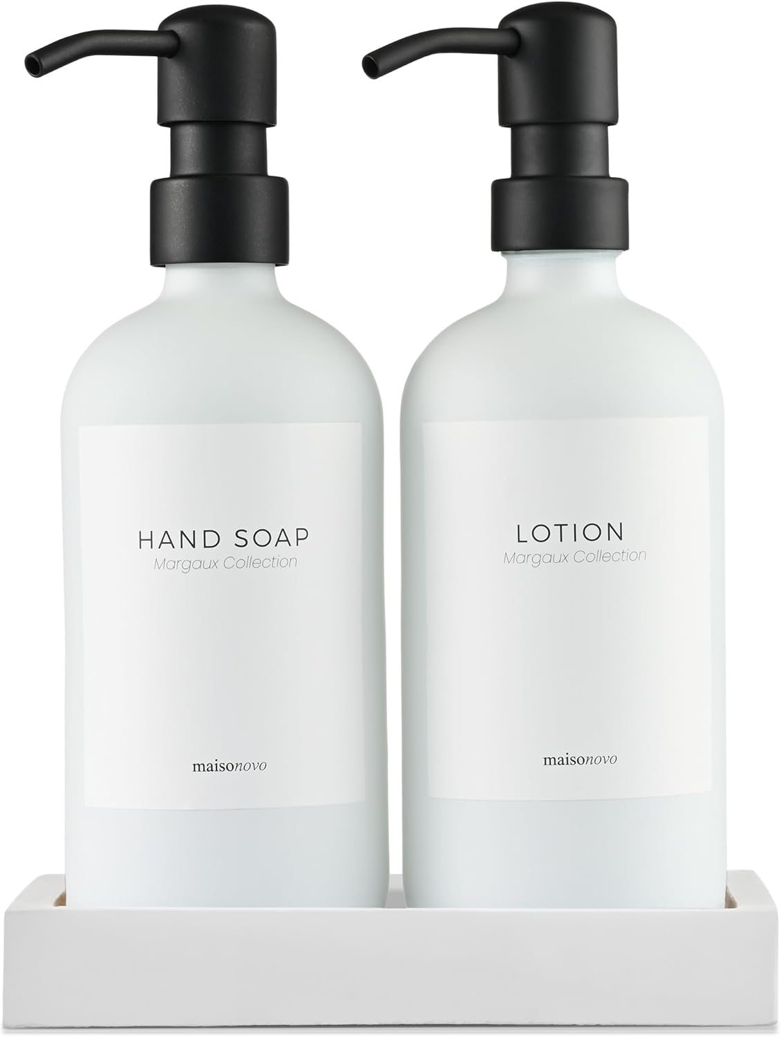 MaisoNovo Soap Dispenser 3-Piece Set | 16.9oz White Bottles with Black Stainless Steel Pumps