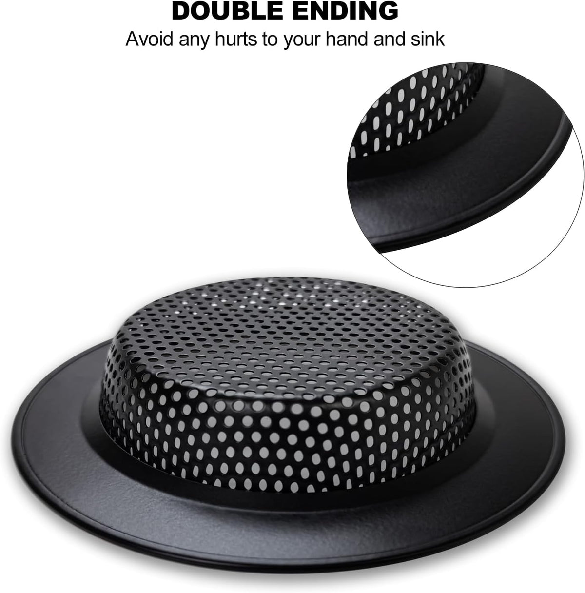 Black Kitchen Sink Drain Strainer, Sink Drain Cover, Food Catcher, Large Wide Rim 4.5" Diameter, Stainless Steel, Pack of 2